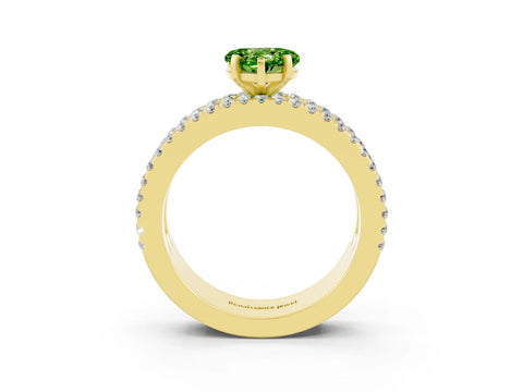 Yellow gold Heart Cut Peridot Solitaire Ring with Pavé and Channel Set Band_3