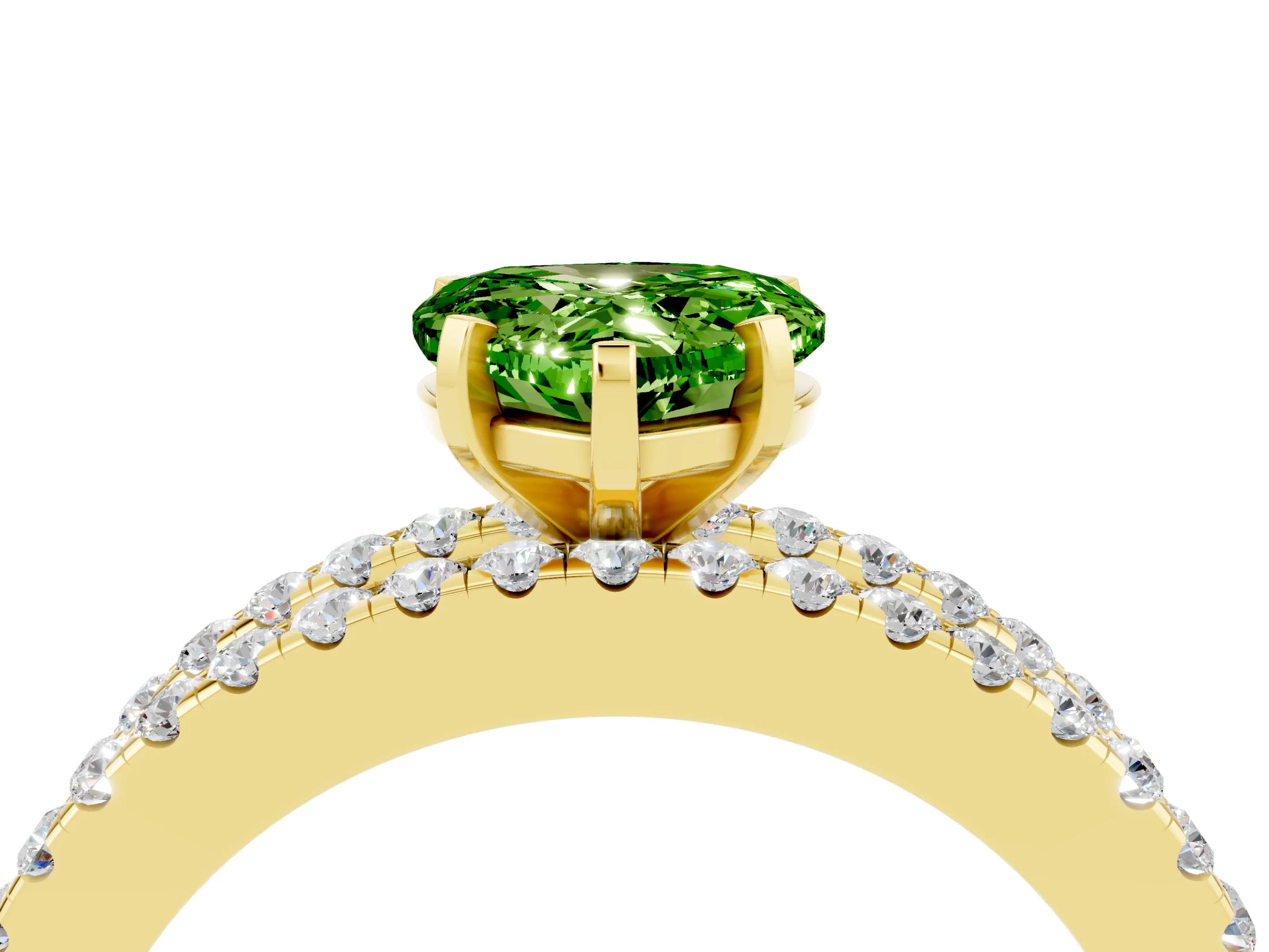 Yellow gold Heart Cut Peridot Solitaire Ring with Pavé and Channel Set Band_4