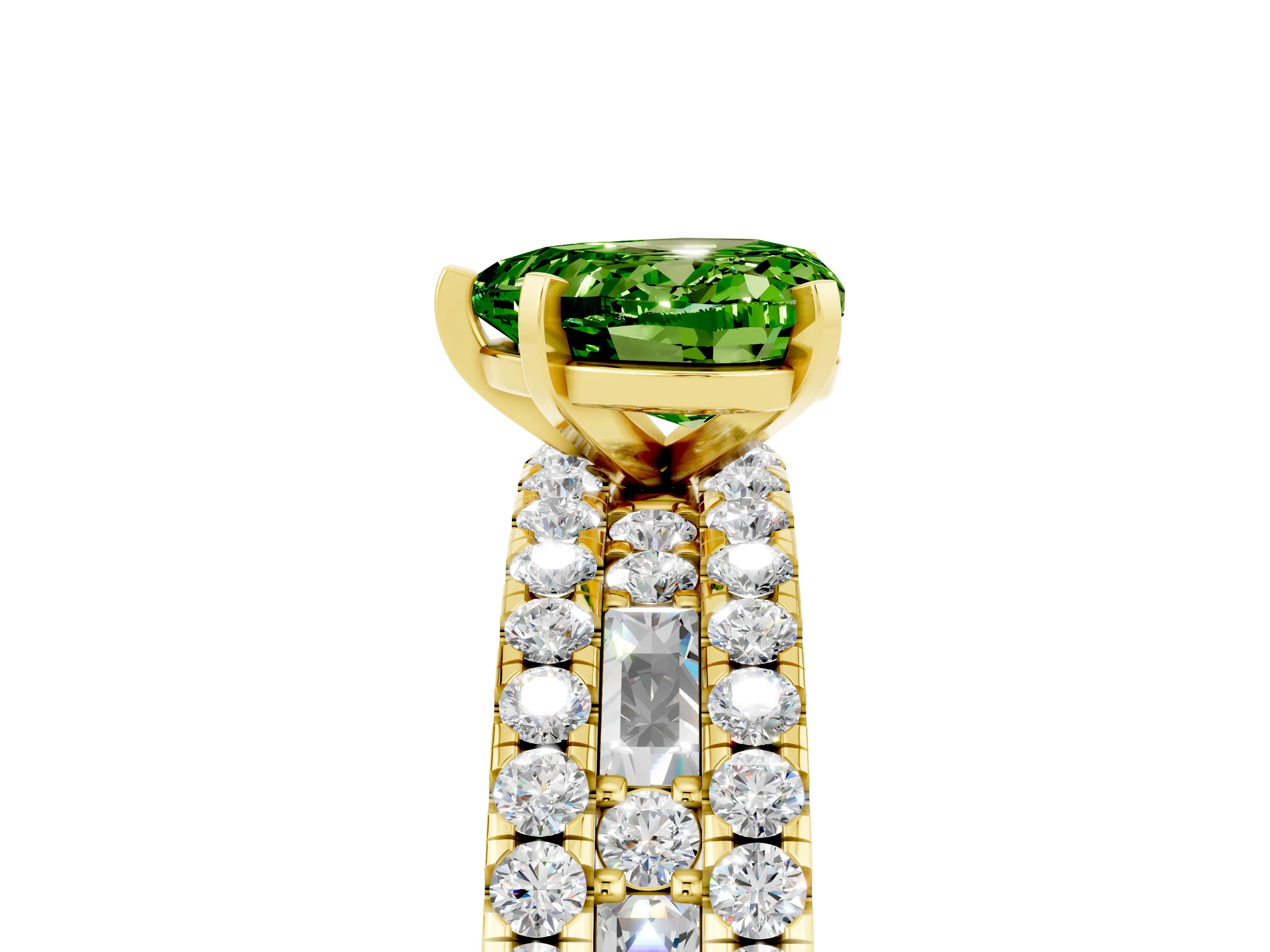 Yellow gold Heart Cut Peridot Solitaire Ring with Pavé and Channel Set Band_5