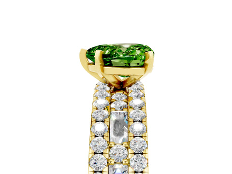 Yellow gold Heart Cut Peridot Solitaire Ring with Pavé and Channel Set Band_5