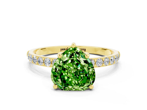 Yellow gold Heart Cut Peridot Solitaire Ring with Pave Band and Four Prong Setting_12