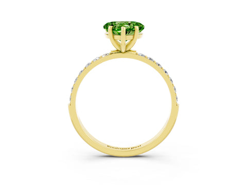 Yellow gold Heart Cut Peridot Solitaire Ring with Pave Band and Four Prong Setting_15