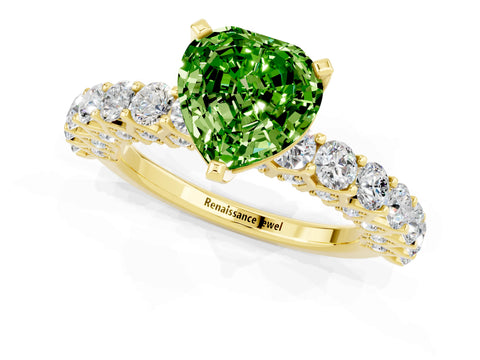 Yellow gold Heart Cut Peridot Solitaire Ring with Shared Prong Pavé Band and Four-Prong Setting_13
