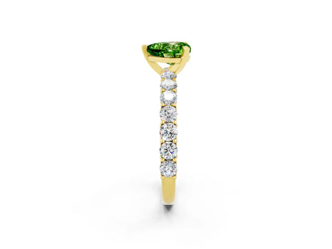 Yellow gold Heart Cut Peridot Solitaire Ring with Shared Prong Pavé Band and Four-Prong Setting_14