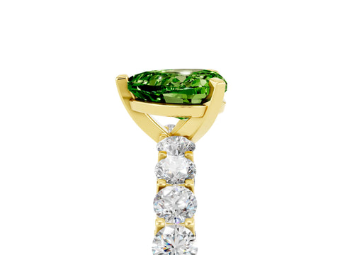 Yellow gold Heart Cut Peridot Solitaire Ring with Shared Prong Pavé Band and Four-Prong Setting_17