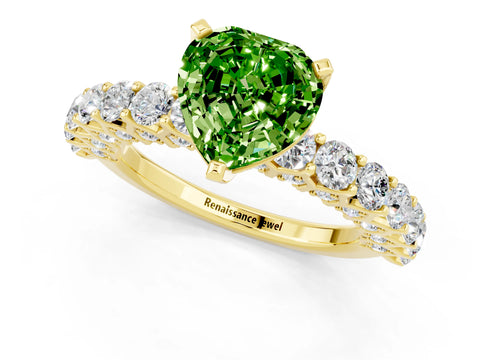 Yellow gold Heart Cut Peridot Solitaire Ring with Shared Prong Pavé Band and Four-Prong Setting_1
