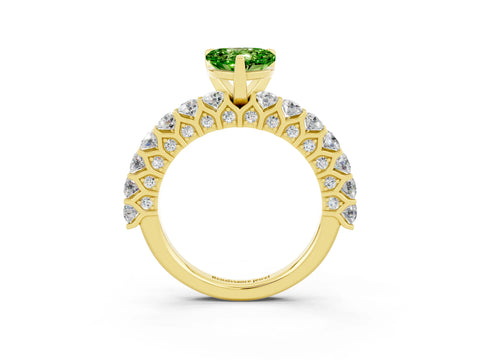 Yellow gold Heart Cut Peridot Solitaire Ring with Shared Prong Pavé Band and Four-Prong Setting_3