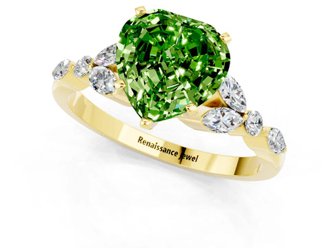 Yellow gold Heart Cut Peridot Solitaire Ring with Side Stones and Four-Prong Setting_13
