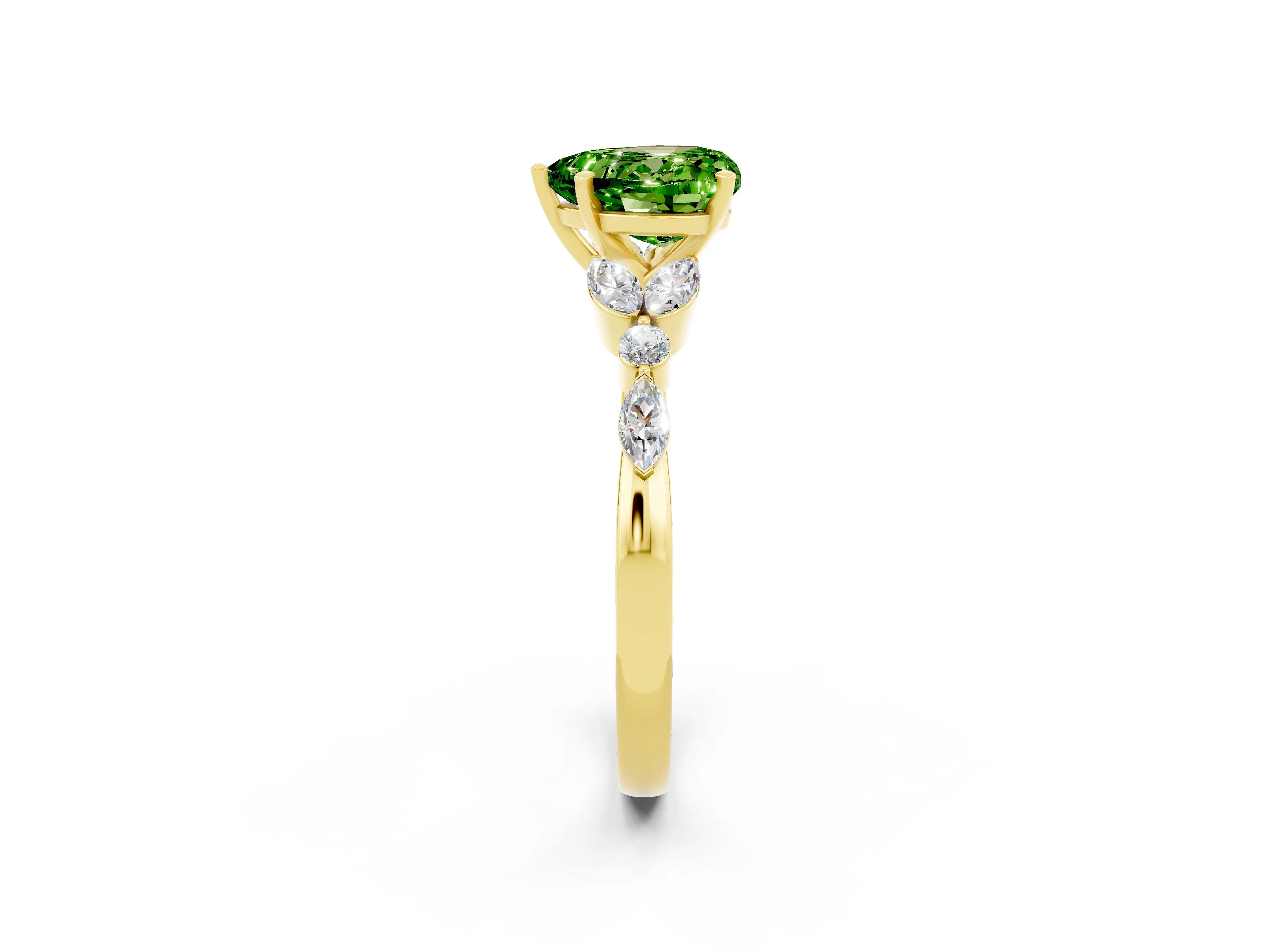 Yellow gold Heart Cut Peridot Solitaire Ring with Side Stones and Four-Prong Setting_14