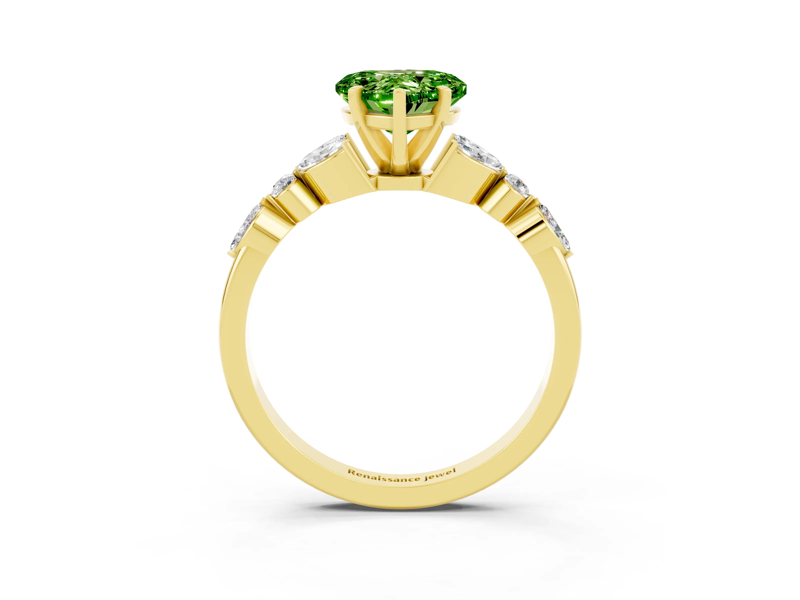 Yellow gold Heart Cut Peridot Solitaire Ring with Side Stones and Four-Prong Setting_15