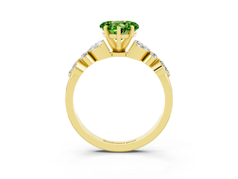 Yellow gold Heart Cut Peridot Solitaire Ring with Side Stones and Four-Prong Setting_15