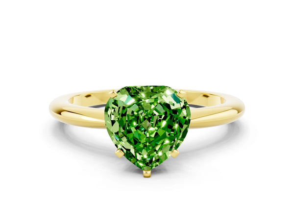Yellow gold Heart Cut Peridot Solitaire Ring with Six-Prong Setting and Classic Band