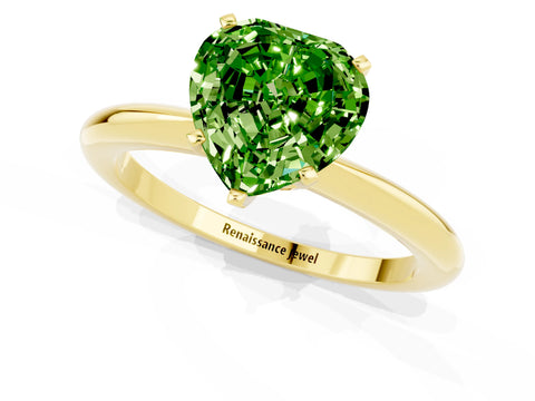 Yellow gold Heart Cut Peridot Solitaire Ring with Six-Prong Setting and Classic Band_1