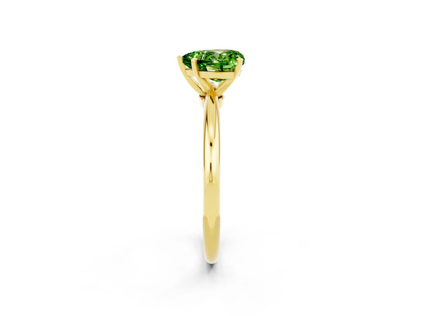 Yellow gold Heart Cut Peridot Solitaire Ring with Six-Prong Setting and Classic Band