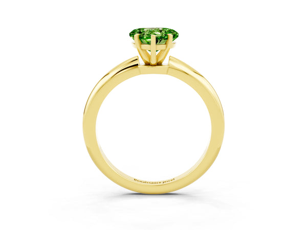 Yellow gold Heart Cut Peridot Solitaire Ring with Six-Prong Setting and Classic Band
