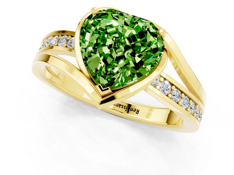 Yellow gold Heart Cut Peridot Solitaire Ring with Split Shank and Prong Setting_1