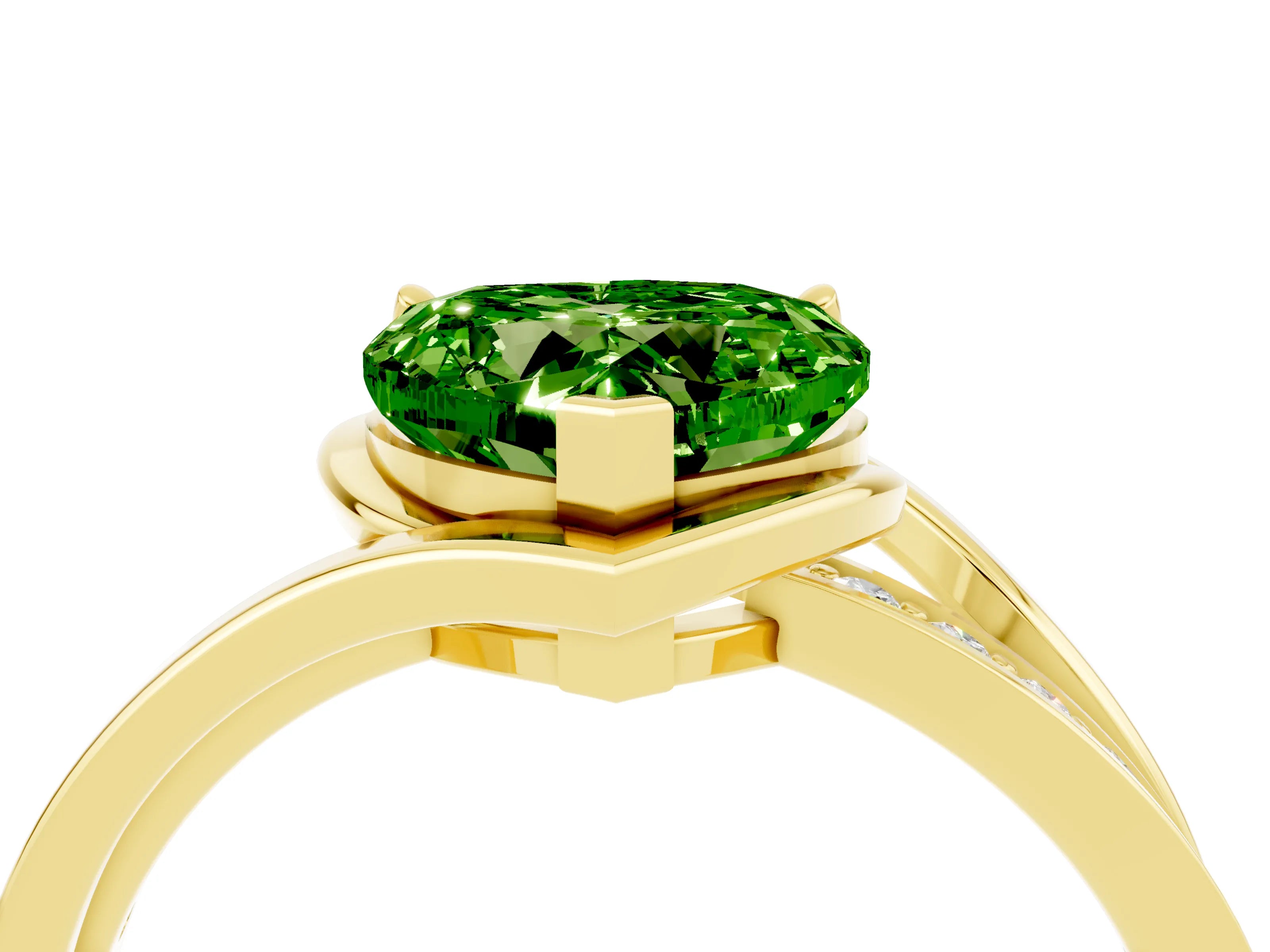 Yellow gold Heart Cut Peridot Solitaire Ring with Split Shank and Prong Setting_4