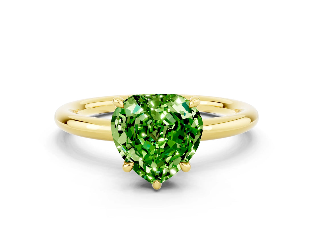 Yellow gold Heart Cut Peridot Solitaire Ring with Thin Band and Four-Prong Setting