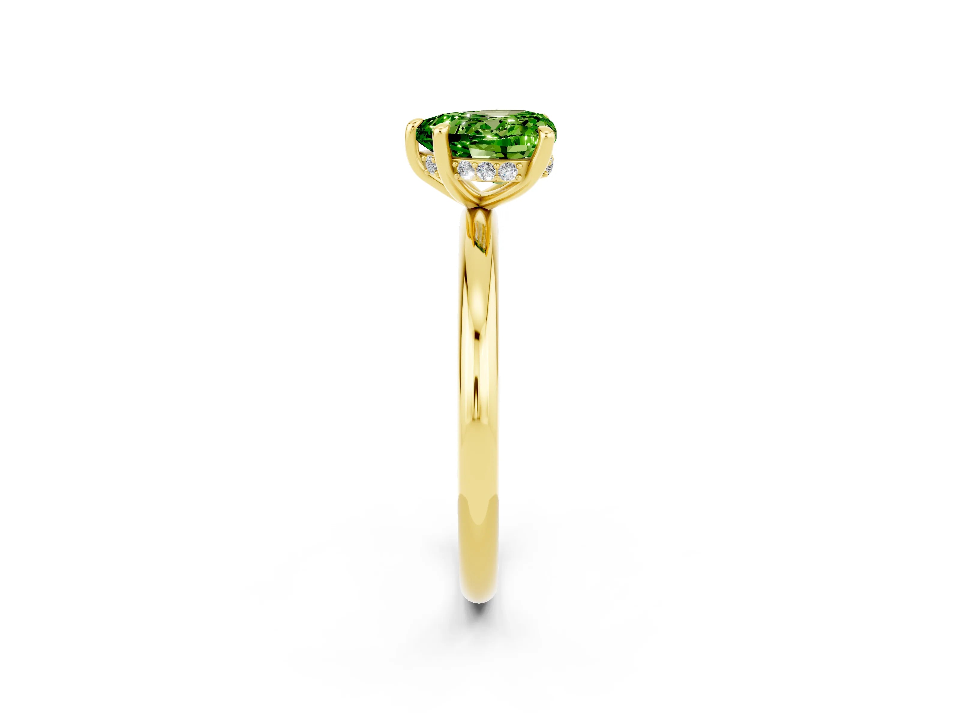 Yellow gold Heart Cut Peridot Solitaire Ring with Thin Band and Four-Prong Setting_2