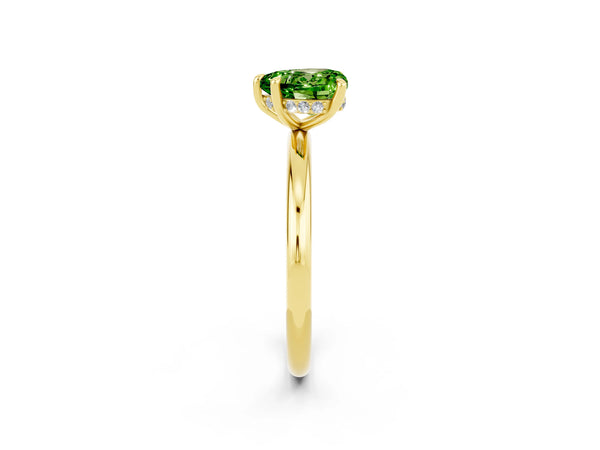 Yellow gold Heart Cut Peridot Solitaire Ring with Thin Band and Four-Prong Setting