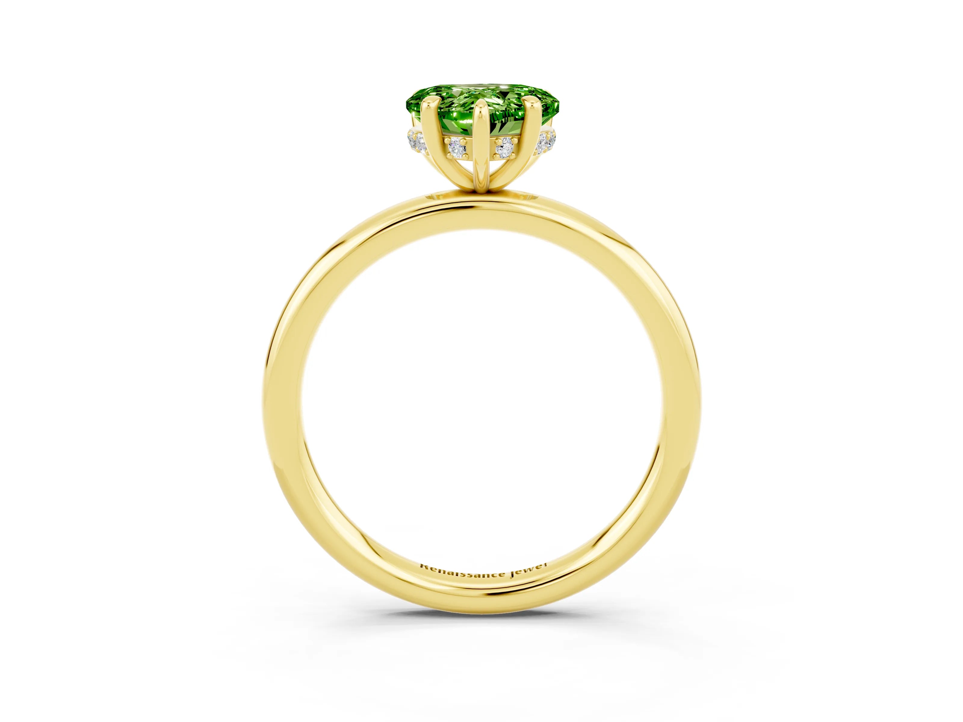 Yellow gold Heart Cut Peridot Solitaire Ring with Thin Band and Four-Prong Setting_3