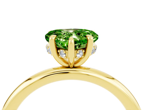 Yellow gold Heart Cut Peridot Solitaire Ring with Thin Band and Four-Prong Setting_4