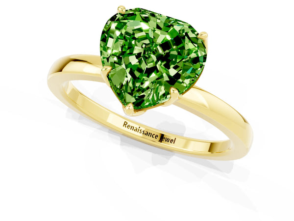 Yellow gold Heart Cut Peridot Solitaire Ring with Thin Band and Prong Setting