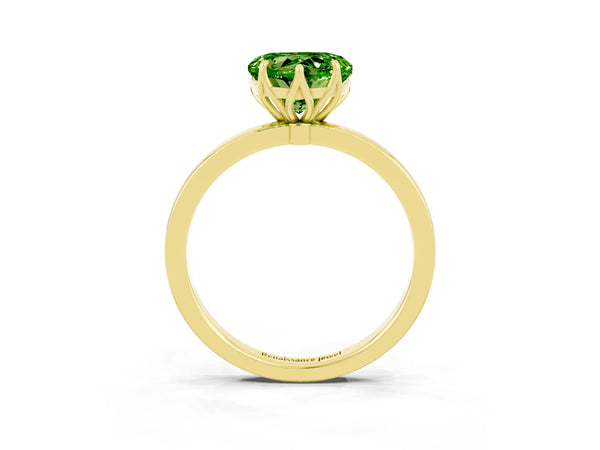 Yellow gold Heart Cut Peridot Solitaire Ring with Thin Band and Prong Setting