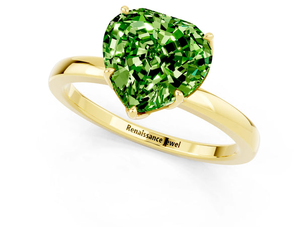 Yellow gold Heart Cut Peridot Solitaire Ring with Thin Band and Prong Setting