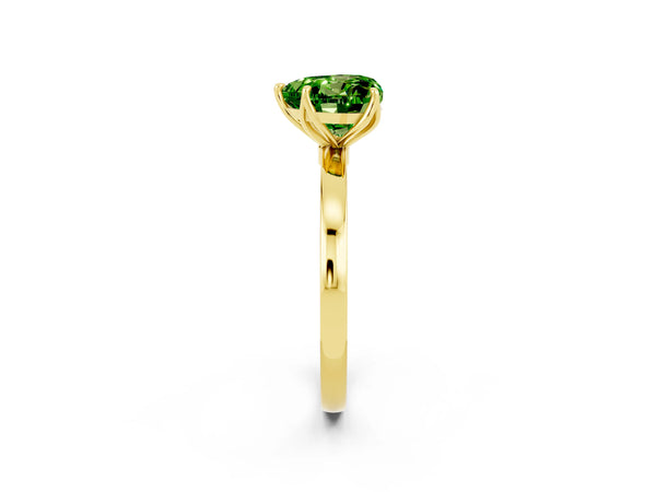 Yellow gold Heart Cut Peridot Solitaire Ring with Thin Band and Prong Setting