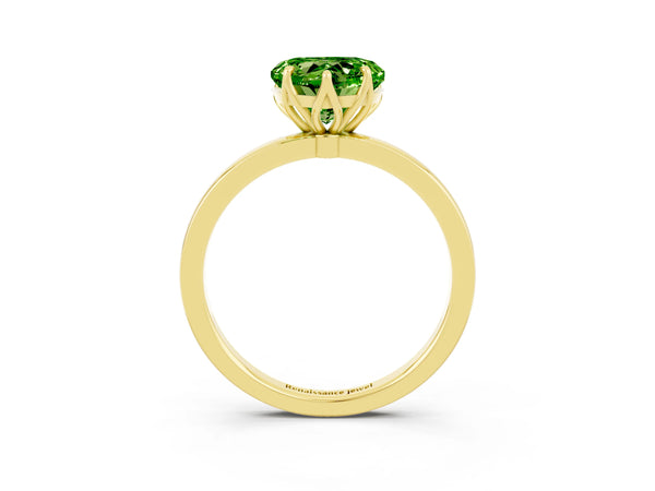 Yellow gold Heart Cut Peridot Solitaire Ring with Thin Band and Prong Setting