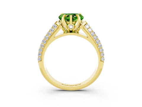 Yellow gold Heart Cut Peridot Solitaire Ring with Three-Row Pavé Band and Four-Prong Setting_15