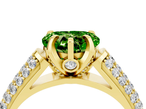Yellow gold Heart Cut Peridot Solitaire Ring with Three-Row Pavé Band and Four-Prong Setting_16