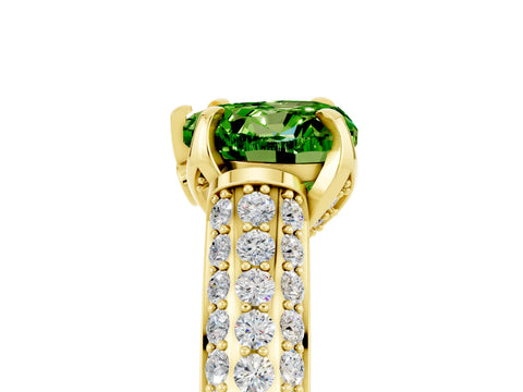 Yellow gold Heart Cut Peridot Solitaire Ring with Three-Row Pavé Band and Four-Prong Setting_17