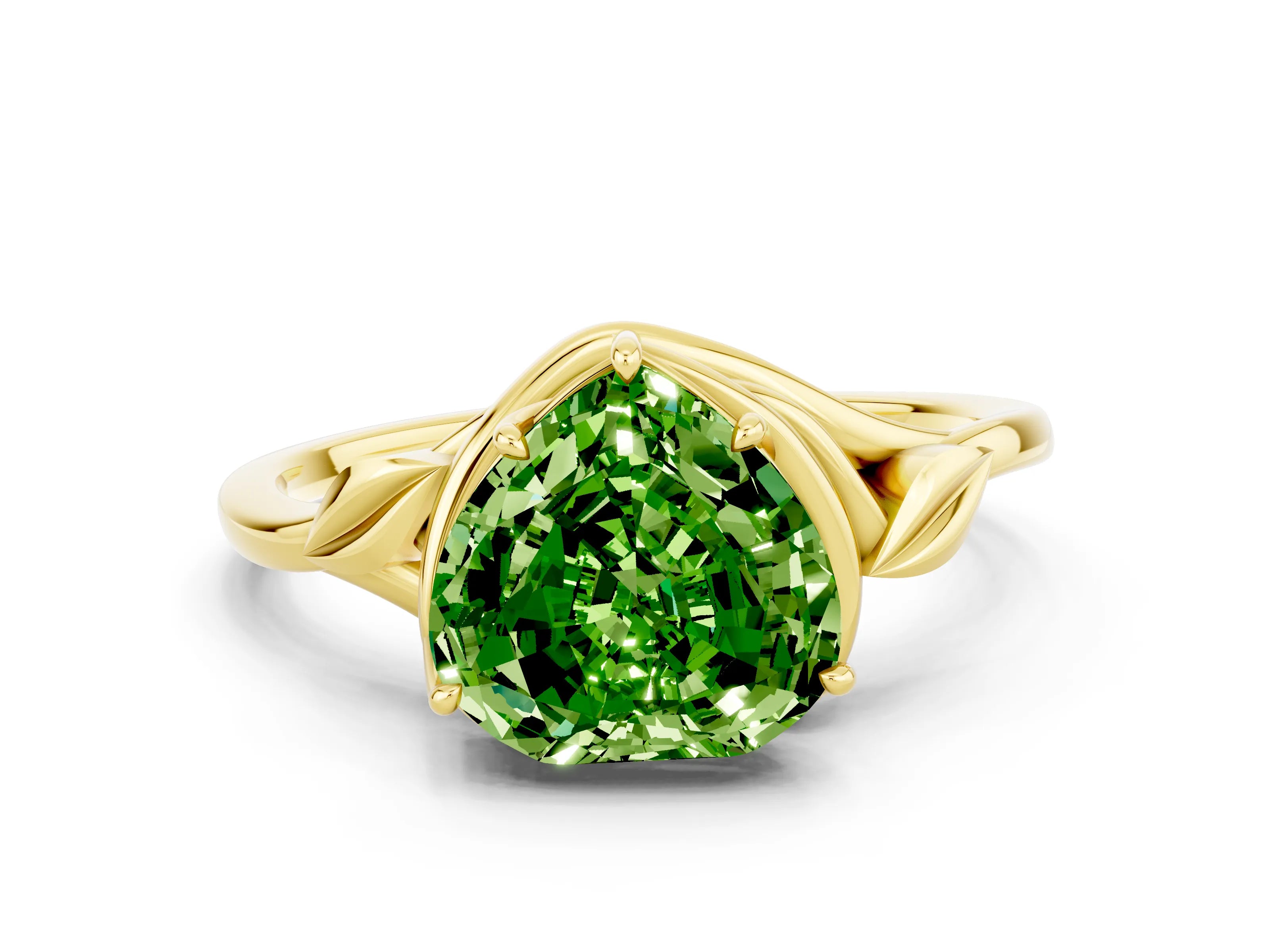 Yellow gold Heart Cut Peridot Solitaire Ring with Twist Band and Four-Prong Setting_24