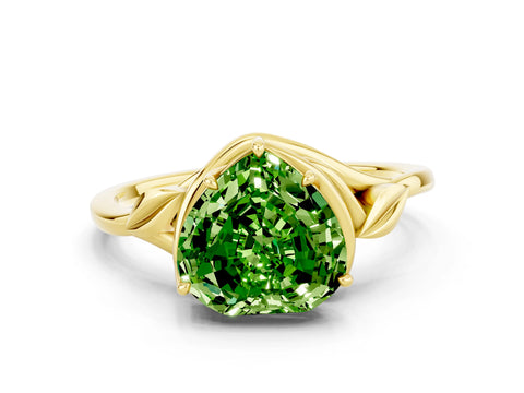 Yellow gold Heart Cut Peridot Solitaire Ring with Twist Band and Four-Prong Setting_24