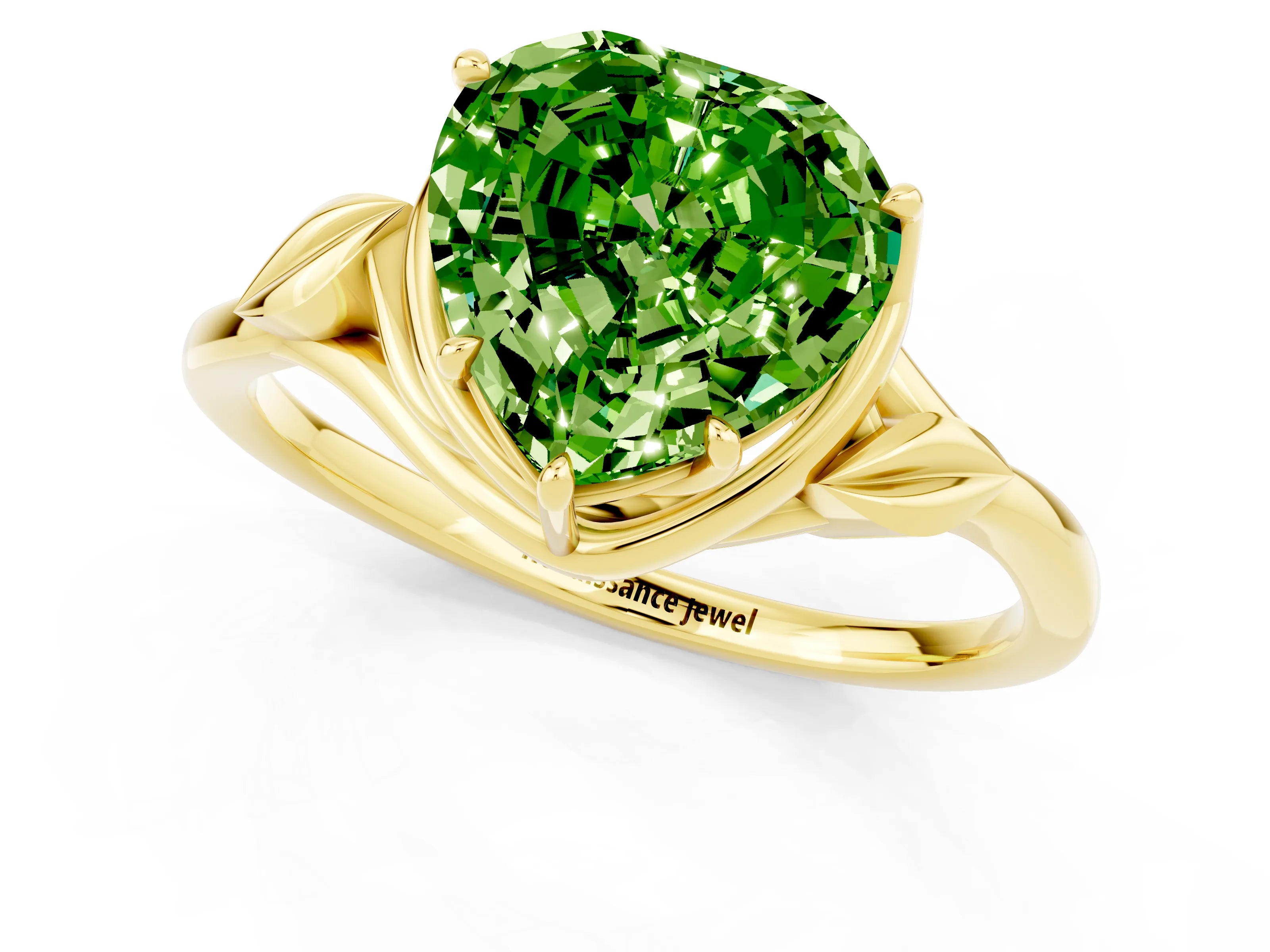 Yellow gold Heart Cut Peridot Solitaire Ring with Twist Band and Four-Prong Setting_25