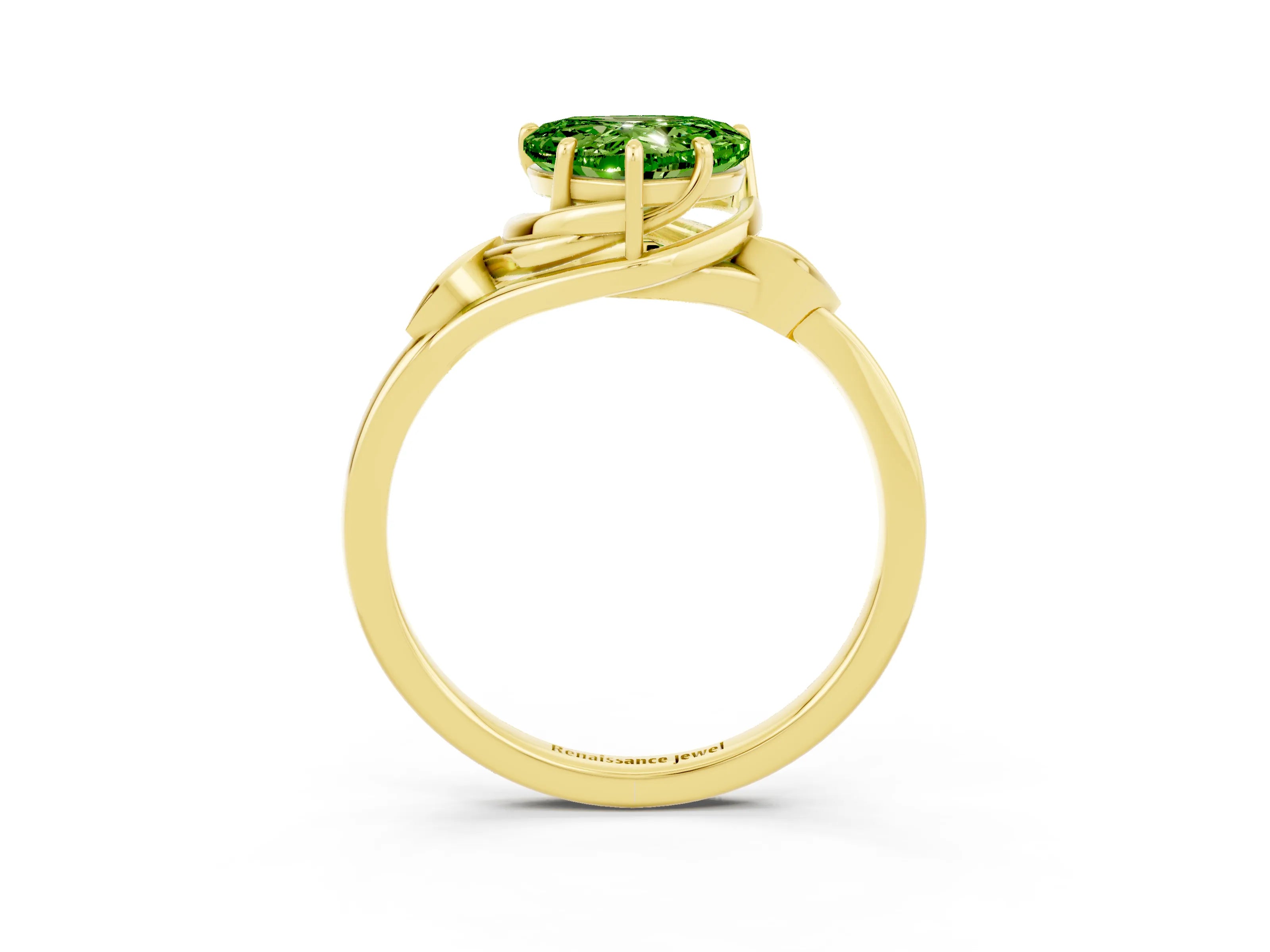 Yellow gold Heart Cut Peridot Solitaire Ring with Twist Band and Four-Prong Setting_27