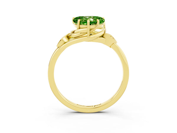 Yellow gold Heart Cut Peridot Solitaire Ring with Twist Band and Four-Prong Setting