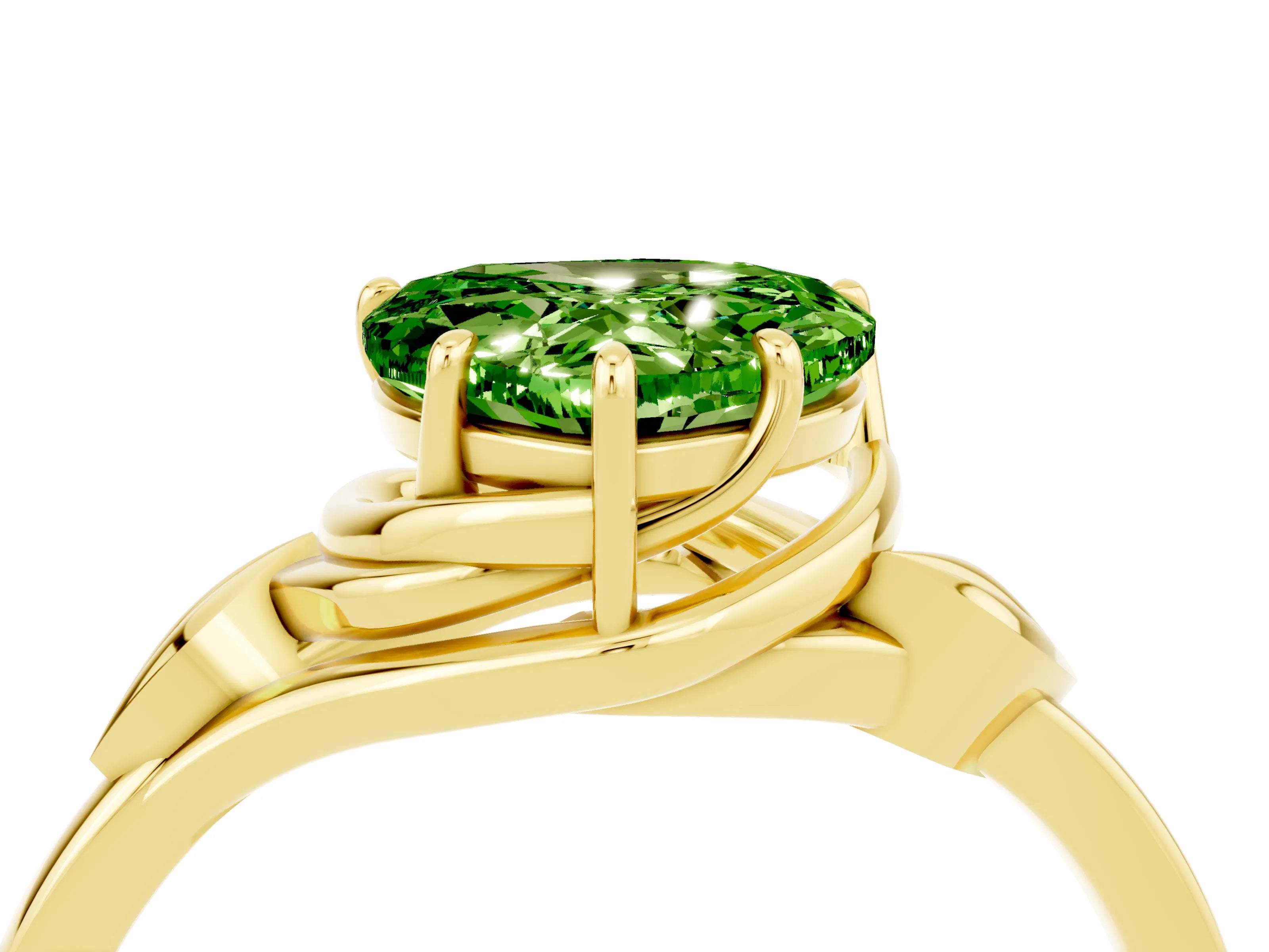 Yellow gold Heart Cut Peridot Solitaire Ring with Twist Band and Four-Prong Setting_28