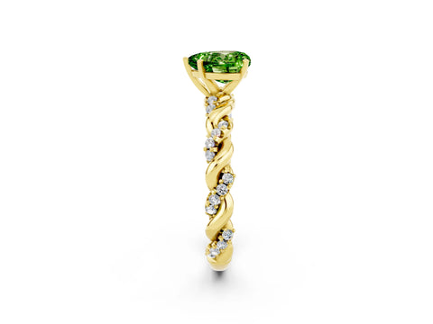 Yellow gold Heart Cut Peridot Solitaire Ring with Twisted Band and Pavé Accents_2
