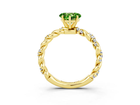Yellow gold Heart Cut Peridot Solitaire Ring with Twisted Band and Pavé Accents_3