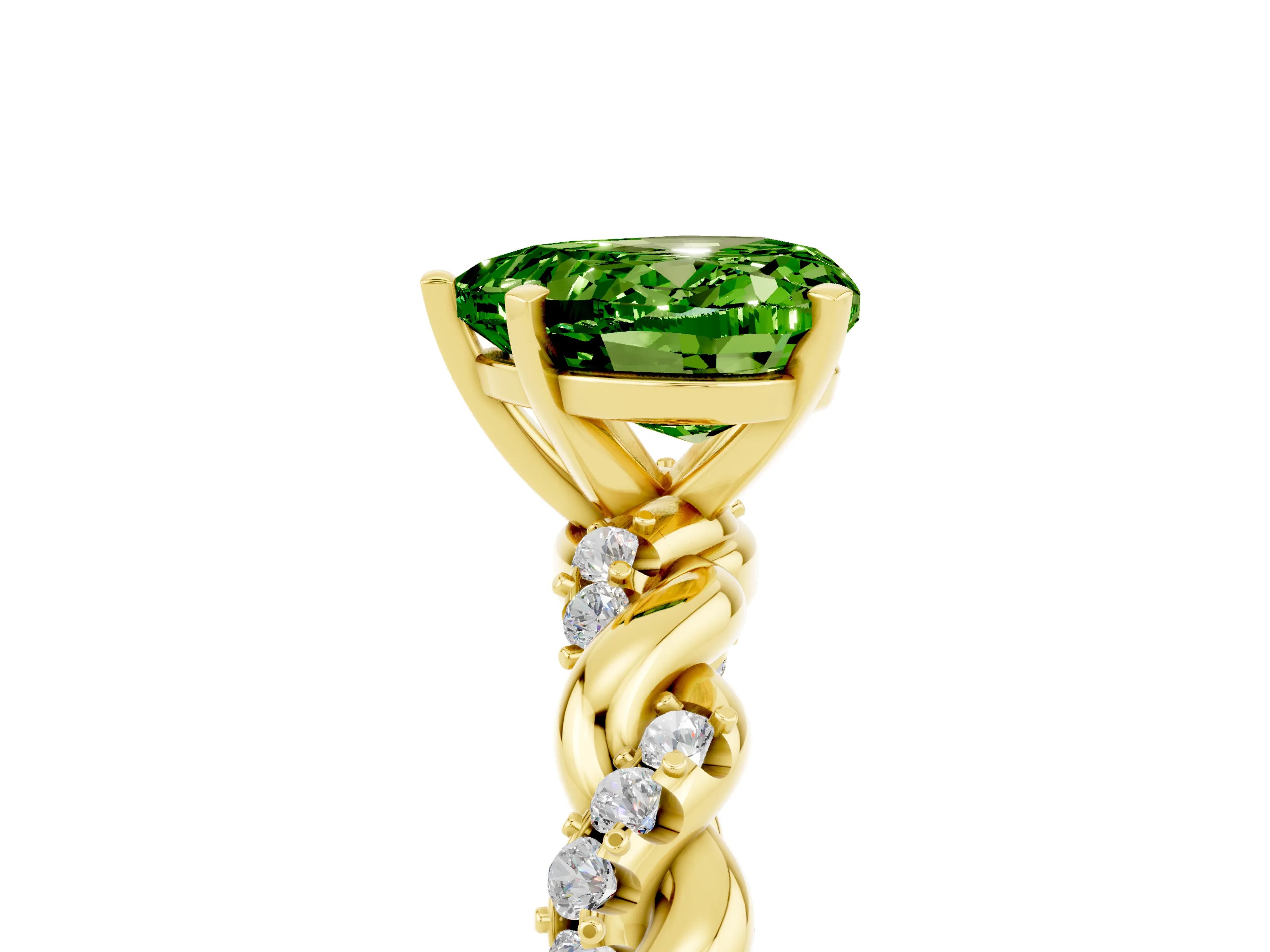 Yellow gold Heart Cut Peridot Solitaire Ring with Twisted Band and Pavé Accents_5