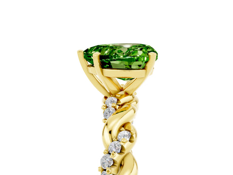 Yellow gold Heart Cut Peridot Solitaire Ring with Twisted Band and Pavé Accents_5