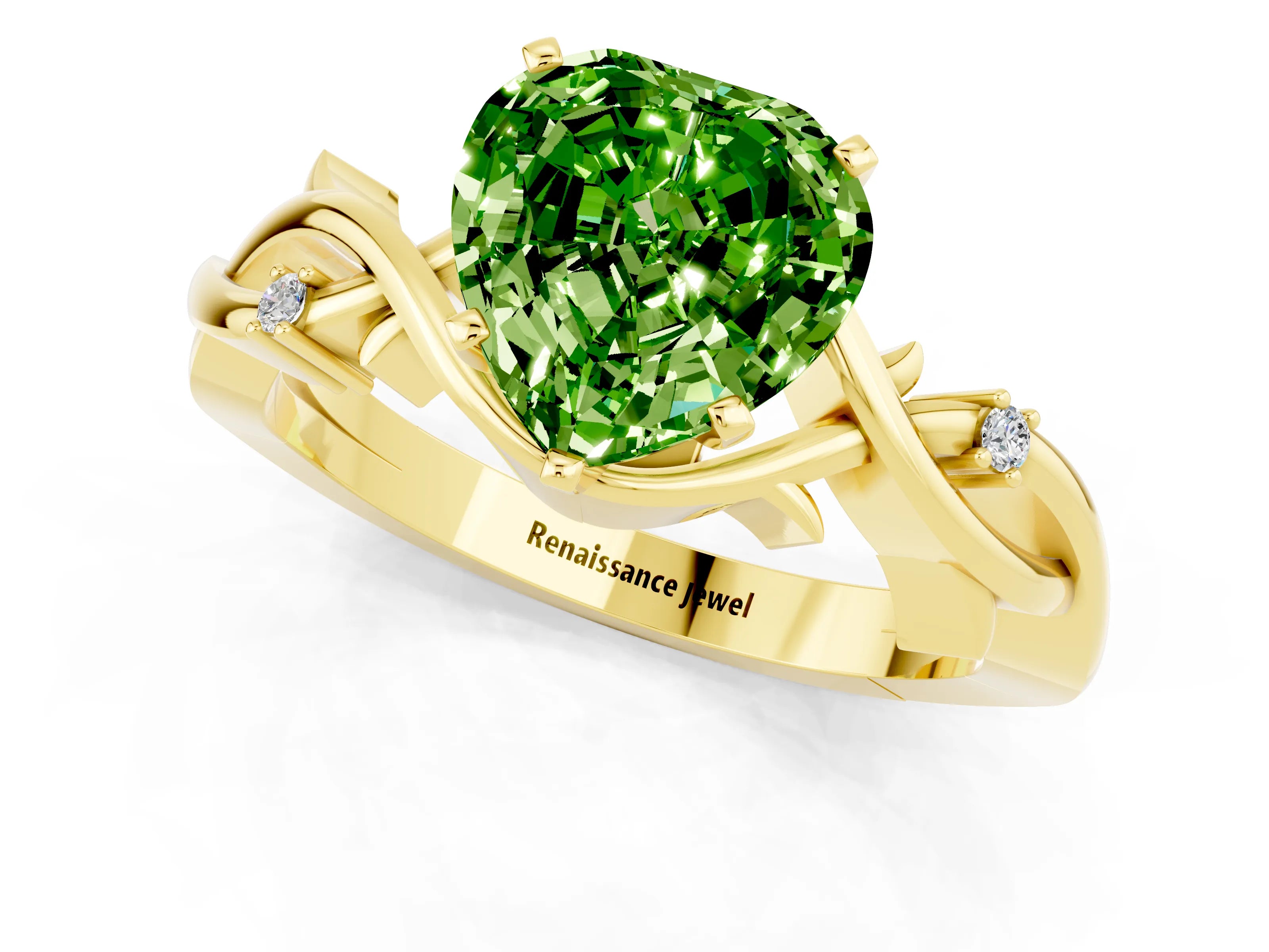 Yellow gold Heart Cut Peridot Solitaire Ring with Twisted Band and Prong Setting_1