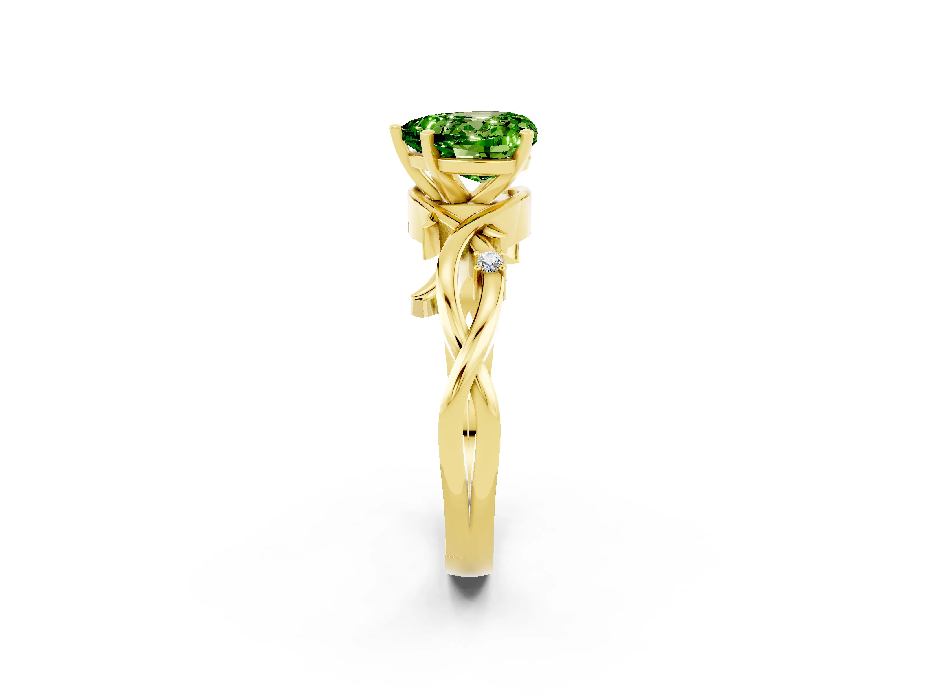 Yellow gold Heart Cut Peridot Solitaire Ring with Twisted Band and Prong Setting_2