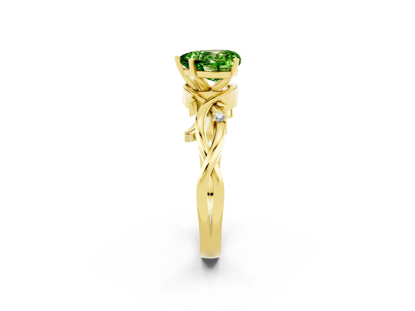 Yellow gold Heart Cut Peridot Solitaire Ring with Twisted Band and Prong Setting