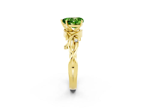 Yellow gold Heart Cut Peridot Solitaire Ring with Twisted Band and Prong Setting_2