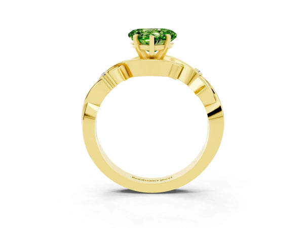 Yellow gold Heart Cut Peridot Solitaire Ring with Twisted Band and Prong Setting