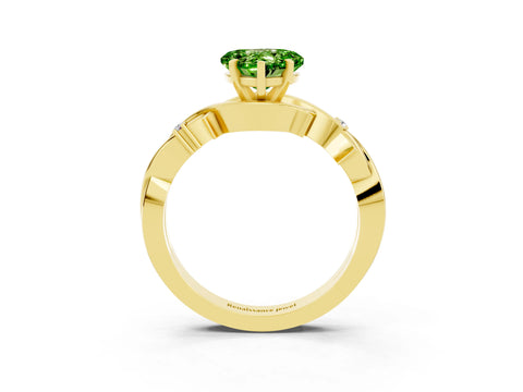 Yellow gold Heart Cut Peridot Solitaire Ring with Twisted Band and Prong Setting_3